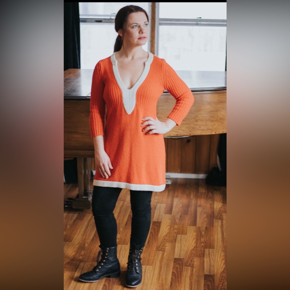 Free People knit sweater mini dress, red/orange, size XS